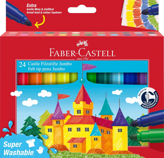 Pennarello "Castle Jumbo" superlavabile, punta grossa, colori assortiti, confezione da 24 pezzi