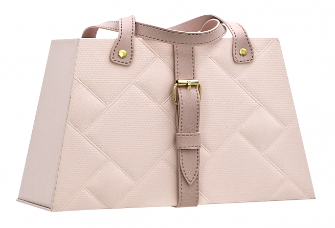Scatola in cartone rosa fatta a borsetta, 25x16x10 cm