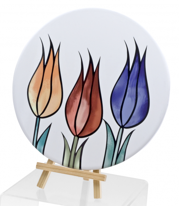 Sottopentola rotondo in ceramica decoro "Tulipani", diametro 20 cm