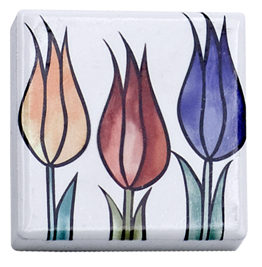 Magnete in ceramica quadrato decoro tulipani, 5x5 cm