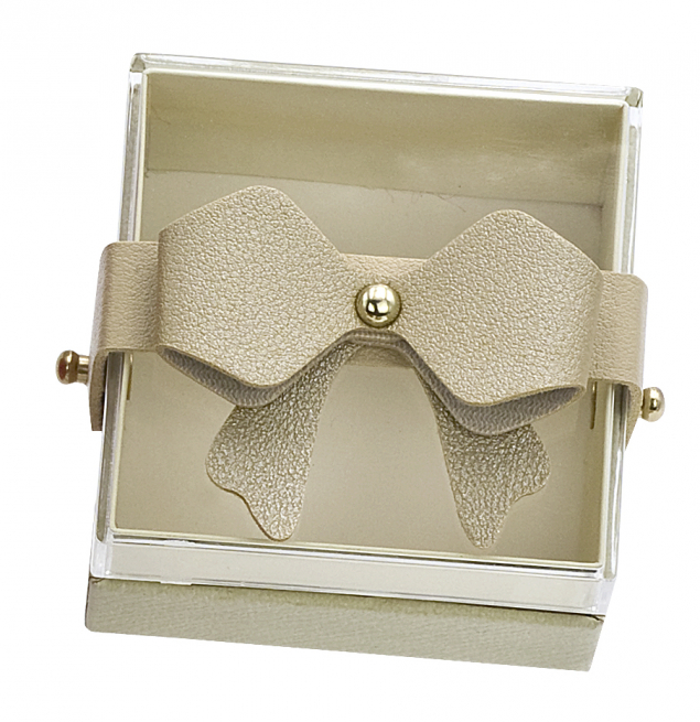 Scatola in cartone beige e plexiglass con fiocco, 6.8x6.8x4.6 cm