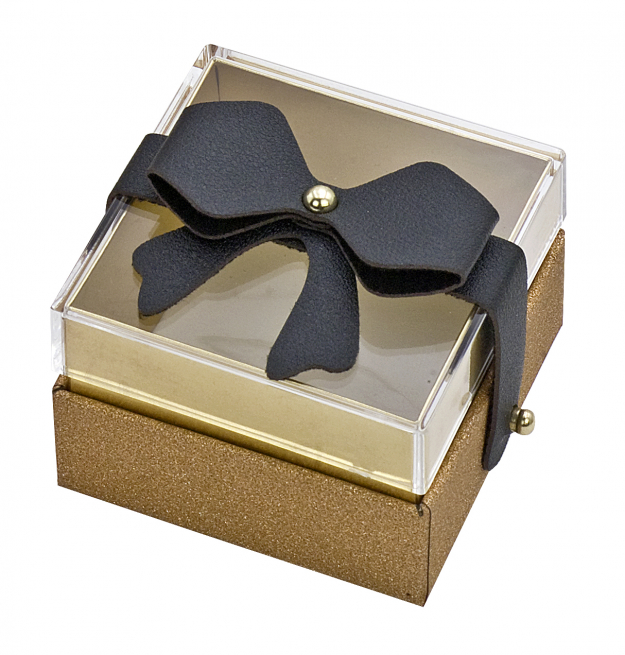 Scatolina in cartone champagne e plexiglass con fiocco, 6.8x6.8x4.6 cm