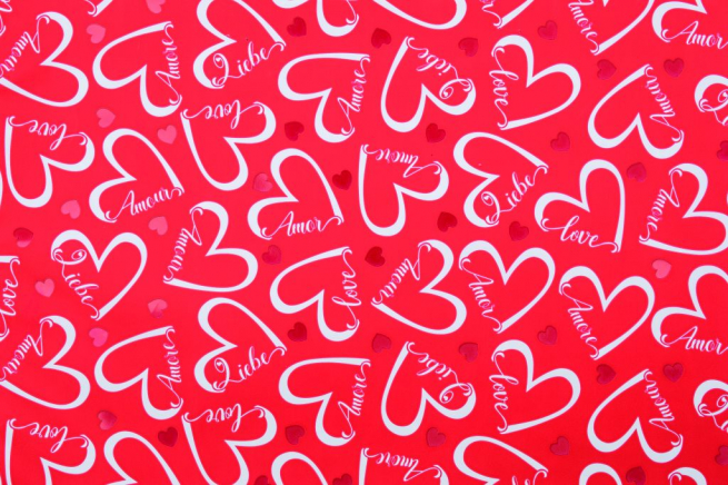 Sacchetto regalo perlato "Love Heart" fondo rosso, vari formati, confezione da 50 pezzi