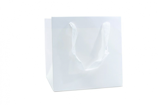 Shopper bianco "Cube" con maniglia di cotone, confezione da 12 pezzi