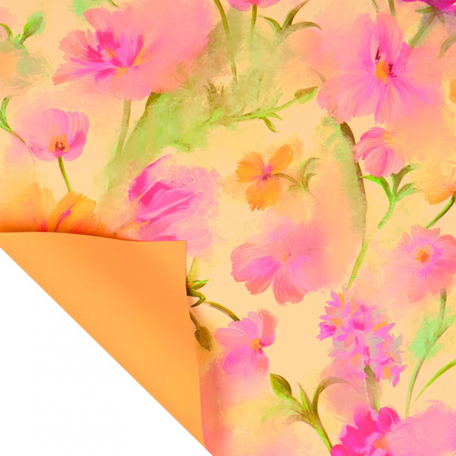 Rotolo carta regalo "Aquarelle" interno arancione, altezza 1 metro, lunghezza 25 metri