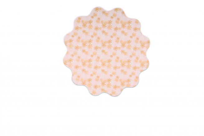 Sottovaso perlato "Fleur" fondo giallo, diametro 80 cm, confezione da 50 pezzi