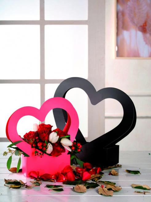 Shopper rosso "Love" con maniglia a cuore, confezione da 10 pezzi