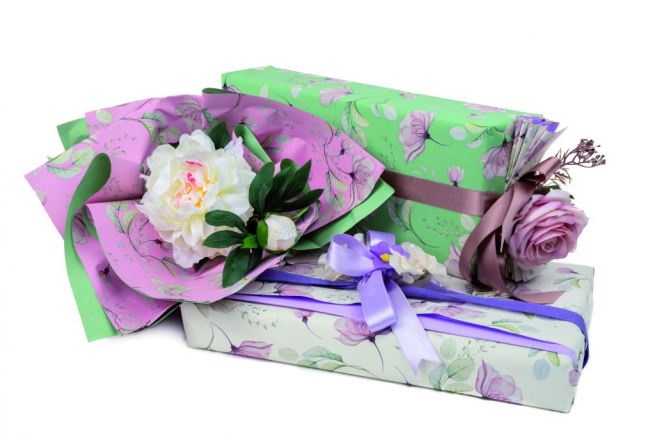 Rotolo carta regalo "Anemone" interno lilla, altezza 1 metro, lunghezza 25 metri