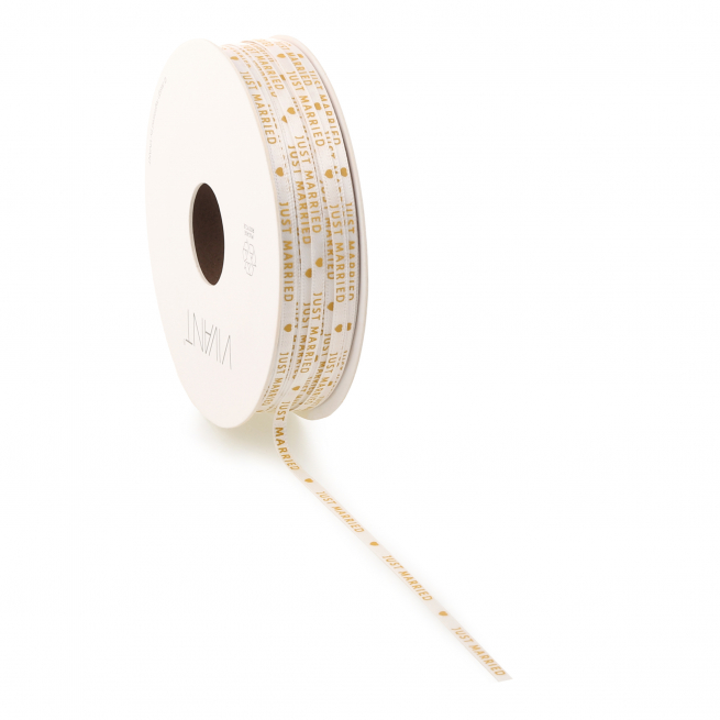 Rotolo nastro "Small Married" con scritta oro, fondo bianco, lunghezza 50 metri