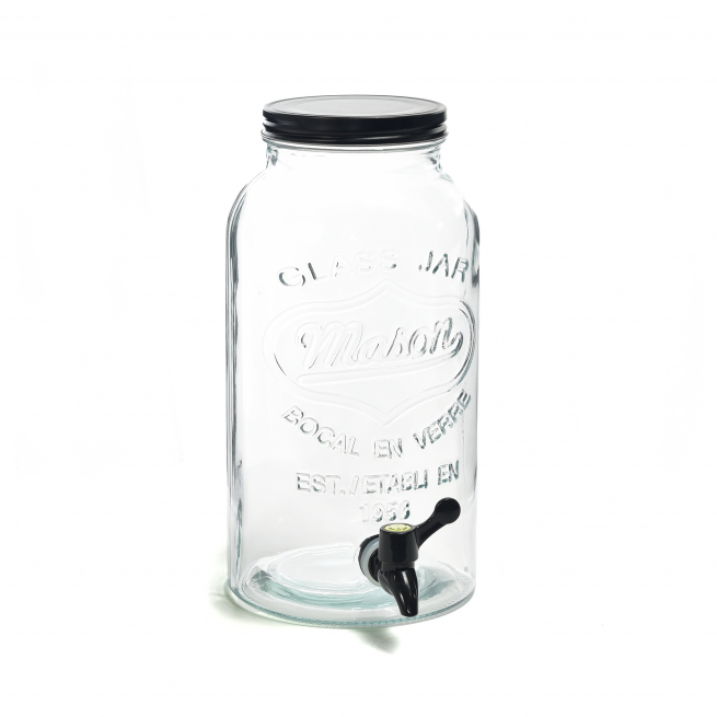 Dispenser in vetro da 5 litri con tappo a vite e spillatore, altezza 27 cm