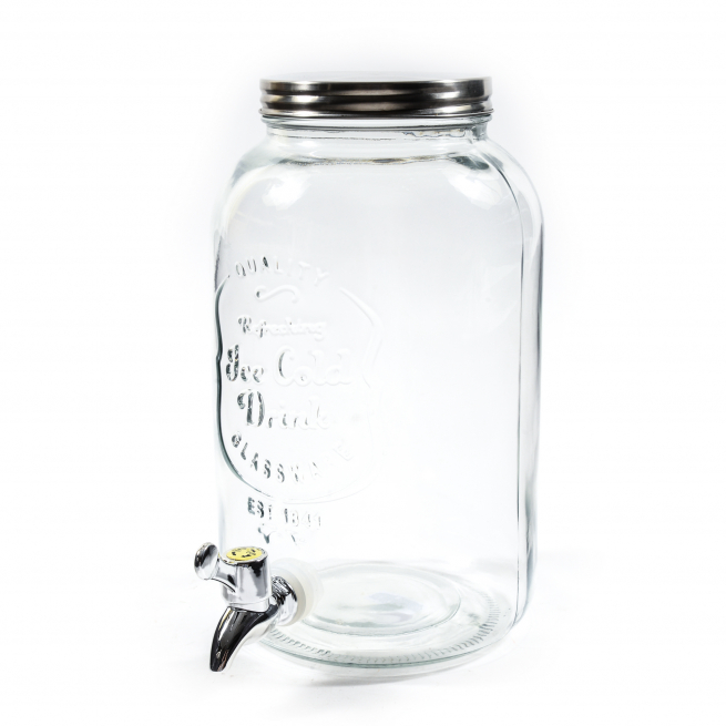 Dispenser in vetro da 3.5 litri con tappo a vite e spillatore, altezza 27.5 cm