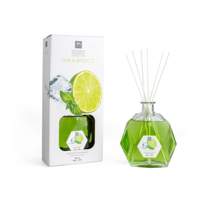 Diffusore d'essenza con bacchetti, capacità 300 ml, in scatola regalo, varie fragranze