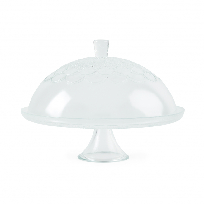 Alzata con coperchio in vetro decorato, diametro 31 cm, altezza 23 cm