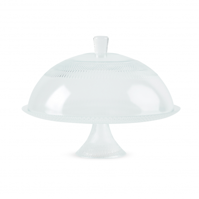 Alzata con coperchio in vetro decorato, diametro 31 cm, altezza 23 cm
