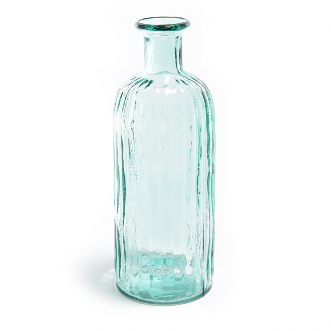Bottiglia rigata in vetro trasparente verde, altezza 35 cm