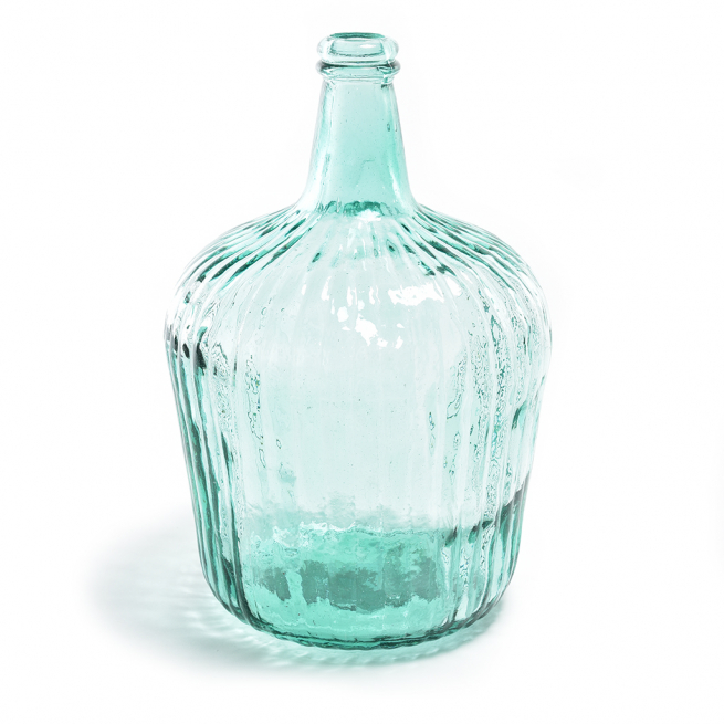Vaso rigato in vetro trasparente verde, altezza 38 cm