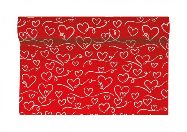 Rotolo carta regalo TNT stampa cuori fondo rosso, altezza 100 cm, lunghezza 9 metri