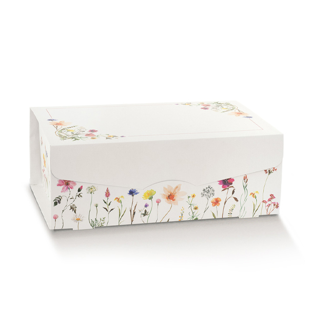 Scatola automontante fantasia "Spring Flowers", base rettangolare, cartone da 30 pezzi