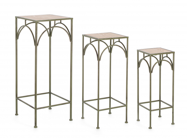 Alzata quadrata in acciaio verde scuro con base in legno, vari formati