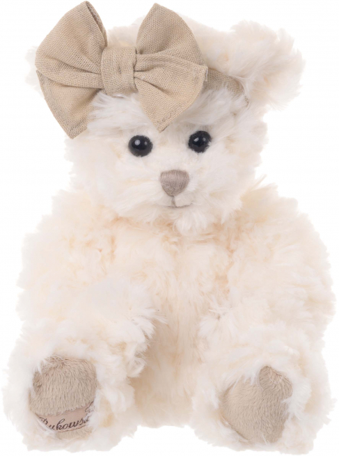 Orsa "Little Emma" bianca con fiocco beige, altezza 25 cm