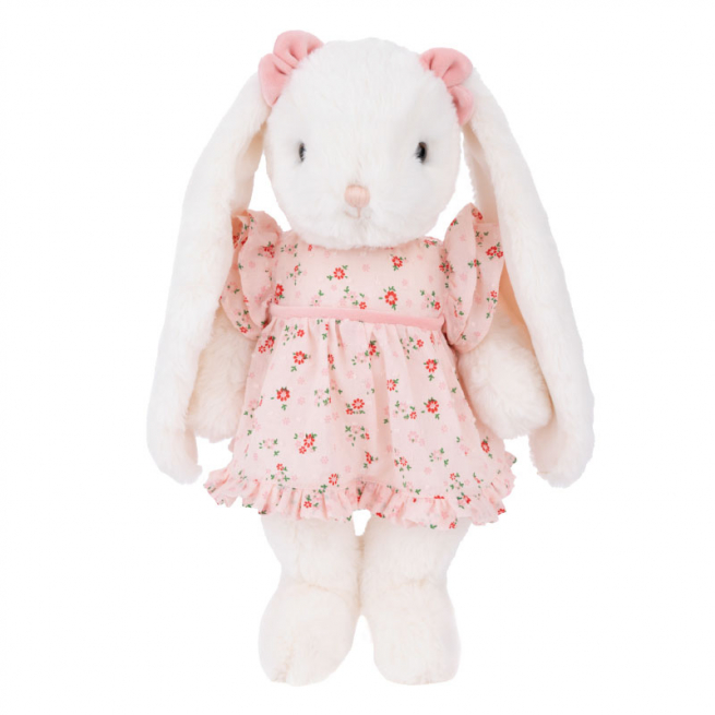 Coniglia "Annabelle" bianca con vestito a fiori, altezza 40 cm