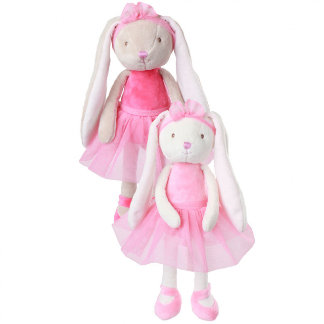 Coniglia "Zoe" con tutù e fiocco fucsia, altezza 30 cm