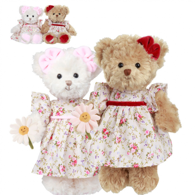 Orsa "Madamoiselle Cataleya" marrone chiaro con fiore rosa, altezza 25 cm