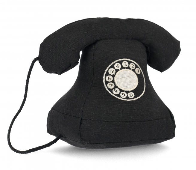 Fermaporta a forma di telefono in tessuto nero, altezza 20 cm