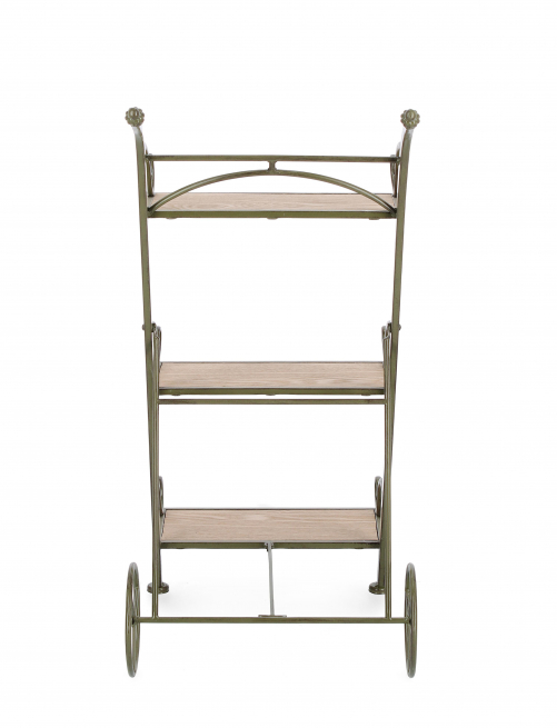Scaffale pieghevole a 3 ripiani in acciaio verniciato verde scuro con ruote, altezza 78 cm