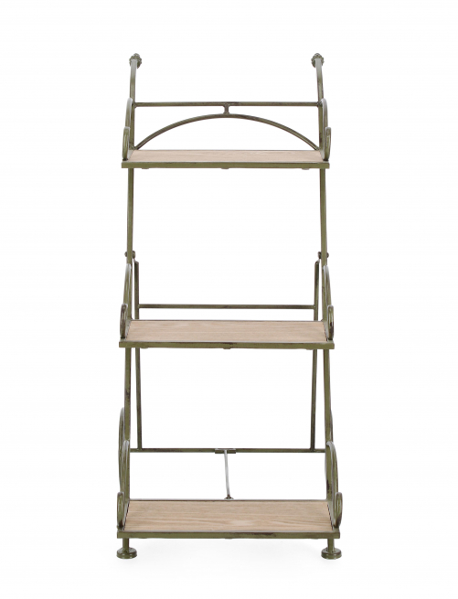 Scaffale pieghevole a 3 ripiani in acciaio verniciato verde scuro con ruote, altezza 78 cm