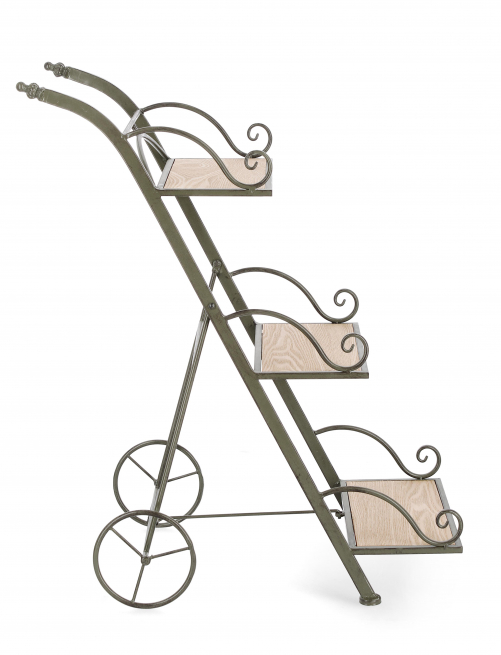 Scaffale pieghevole a 3 ripiani in acciaio verniciato verde scuro con ruote, altezza 78 cm