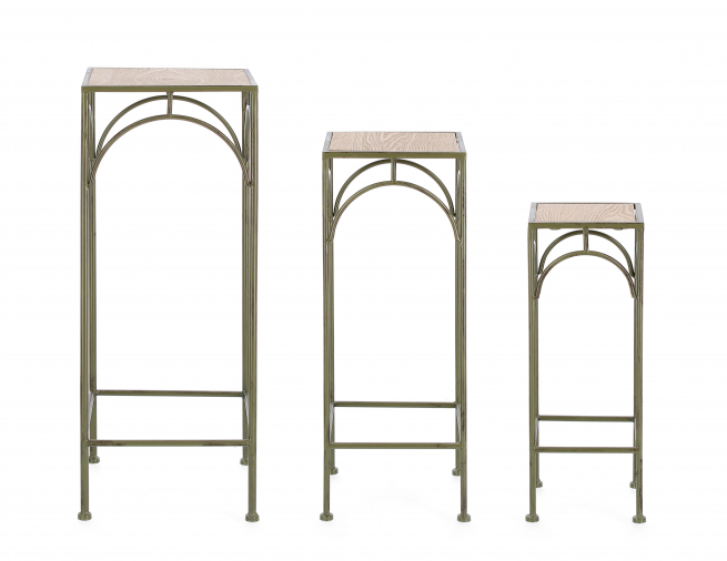 Alzata quadrata in acciaio verde scuro con base in legno, vari formati