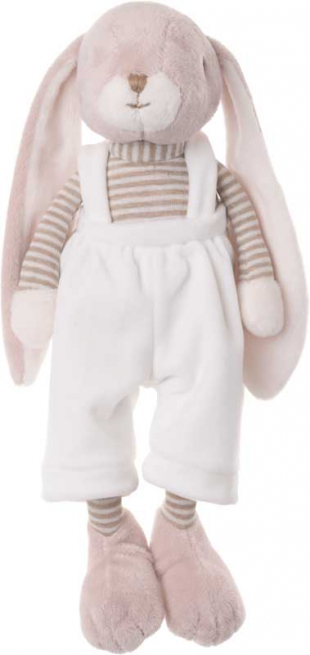 Coniglio "Lucien" beige con salopette bianca, altezza 30 cm