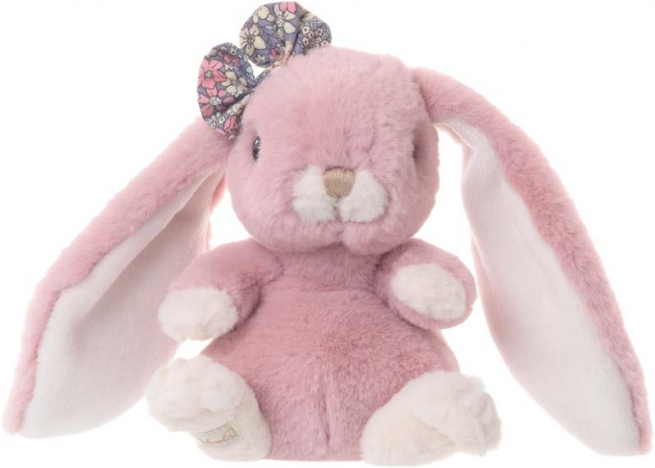 Coniglietto "Kanina" rosa scuro con fiocco a fiori, altezza 15 cm
