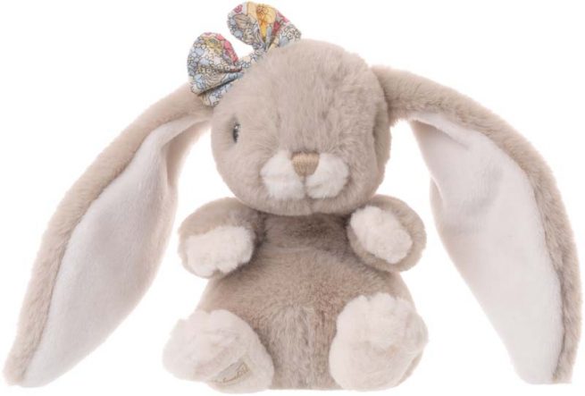 Coniglietto "Kanina" grigio con fiocco a fiori, altezza 15 cm