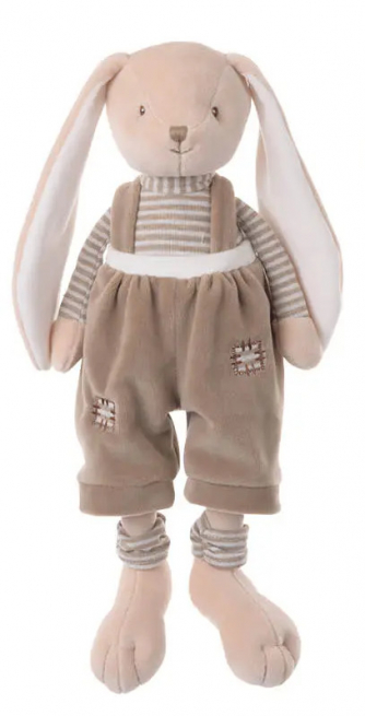 Coniglio "Bunny Brothers" con salopette beige, altezza 30 cm