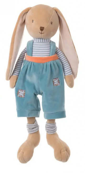 Coniglio "Bunny Brothers" con salopette azzurra, altezza 30 cm
