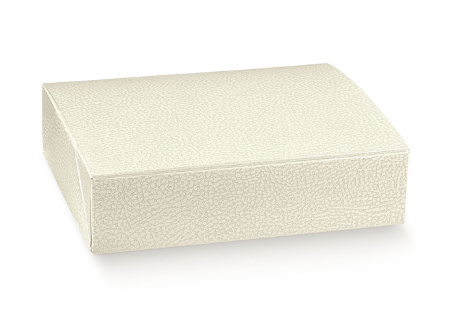 Scatola base rettangolare automontante in cartoncino pelle bianco, 20x25x8 cm, confezione da 10 pezzi