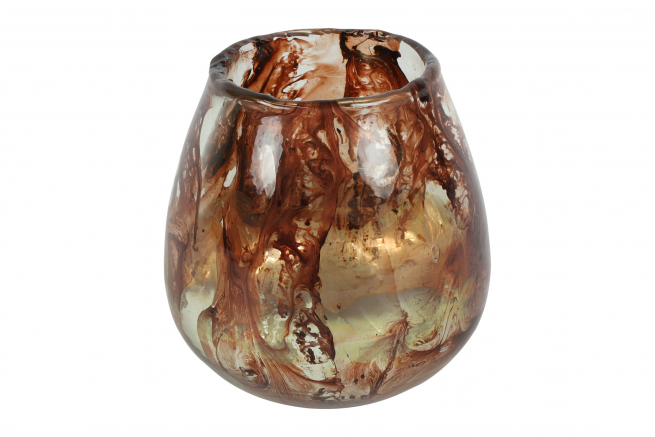 Portacandela tondo in vetro marrone melange, altezza 14 cm