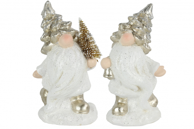 Gnomo in ceramica bainca e oro, altezza 17 cm, modelli assortiti