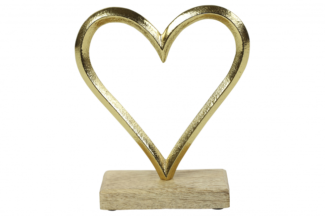 Cuore in metallo con base in legno, altezza 16.5 cm, vari colori