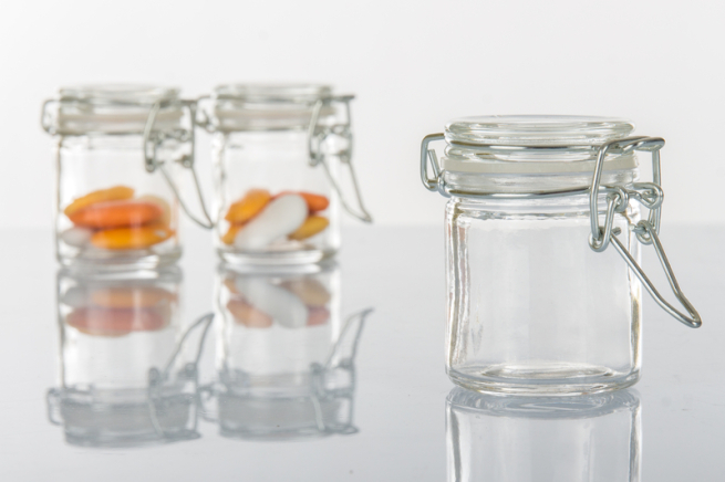 Vasetto in vetro da 50 ml, con base tonda e chiusura ermetica, confezione da 24 pezzi