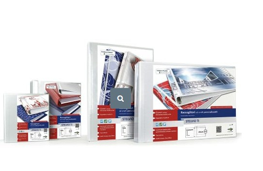 Raccoglitore "Stelvio TI" bianco personalizzabile, formato A4, dorso 4 cm, con 2 anelli diametro 25 mm