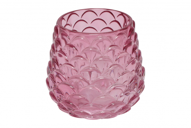 Portacandela in  vetro decoro pigna, diametro 8.5 cm, vari colori