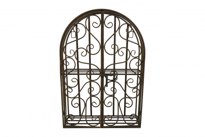 Scaffale con cancello in metallo ruggine, altezza 66 cm