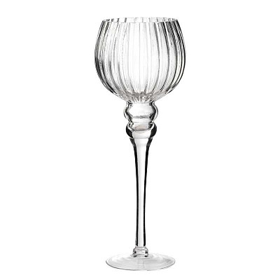 Coppa in vetro rigato con stelo, diametro 10.5 cm, altezza 35 cm