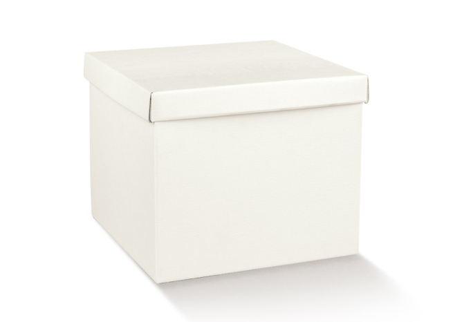Scatola base quadrata in cartone fibra bianco, con coperchio, confezione da 20 pezzi, vari formati