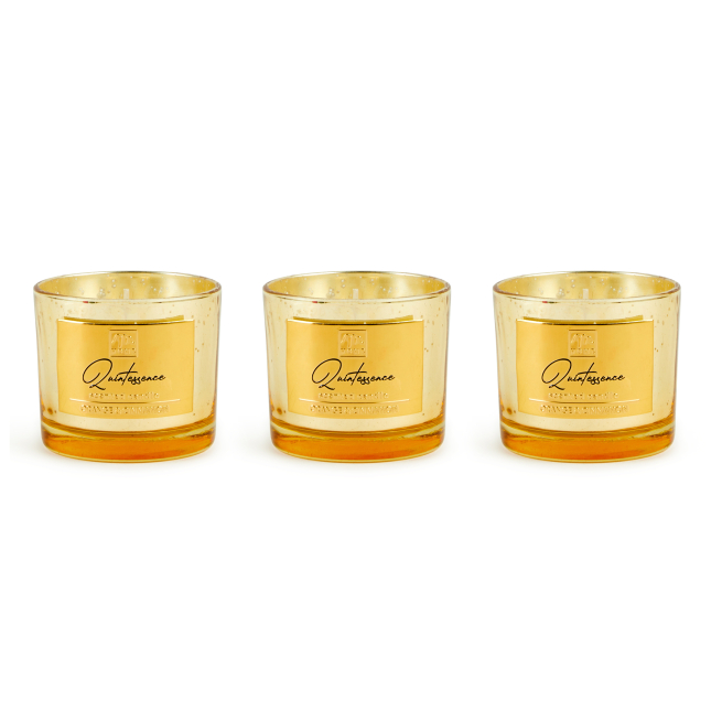 Candela profumata in vaso di vetro oro, fragranze assortite, varie misure