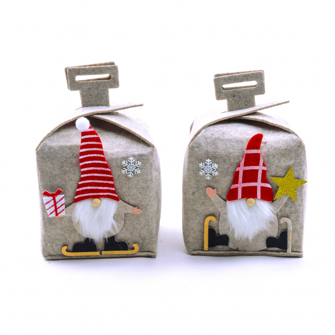 Scatola con maniglia in pannolenci con applicazioni, soggetti assortiti, varie misure