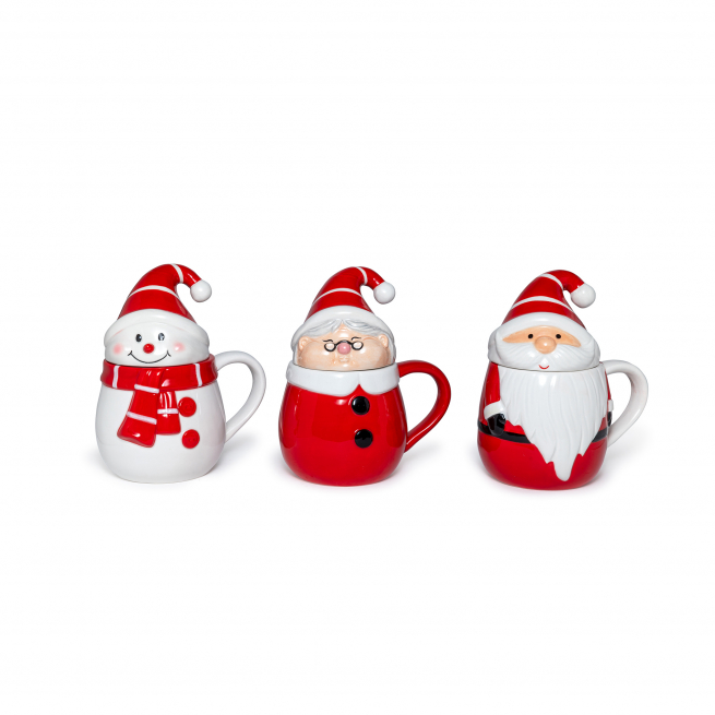 Tazza con coperchio in ceramica, altezza 16 cm, modelli assortiti, in scatola regalo